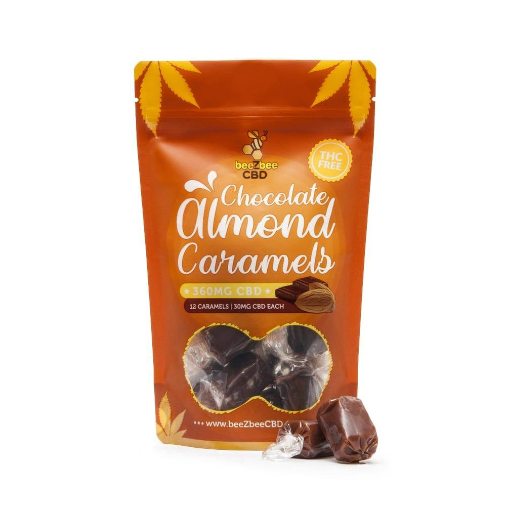 beeZbee CBD THC Free Caramel Bag 360mg in Chocolate Almond flavor