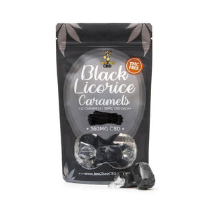 beeZbee CBD THC Free Caramel Bag 360mg in black licorice flavor
