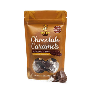 beeZbee CBD THC Free Caramel Bag 360mg in chocolate flavor
