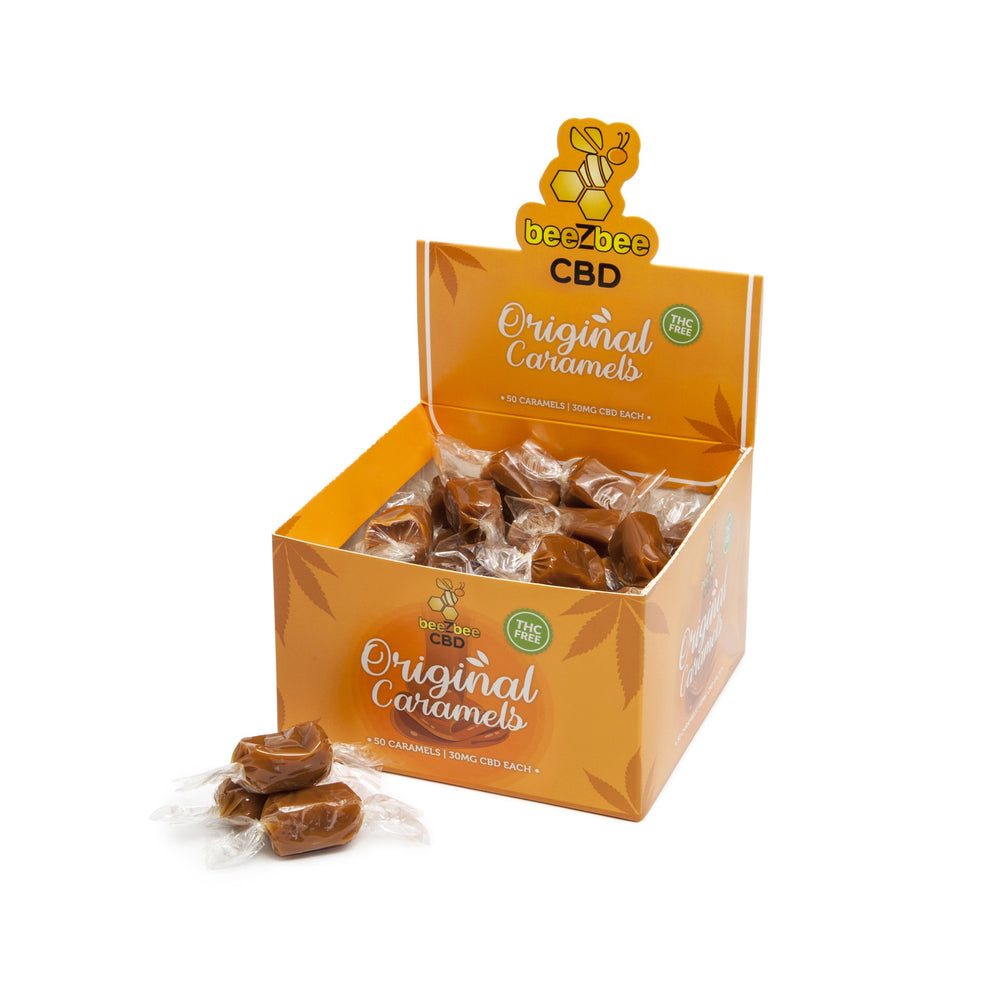 beeZbee CBD THC Free Caramel Box of 50 caramels in original caramel flavor.