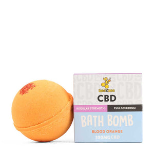 beeZbee full spectrum CBD Bath Bomb in Blood Orange Scent.