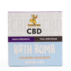 beeZbee full spectrum CBD Bath Bomb in Calming Milk Bath, high strength.