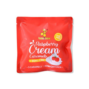 CBD Caramels 3 Pack, THC Free, 90mg in raspberry cream flavor