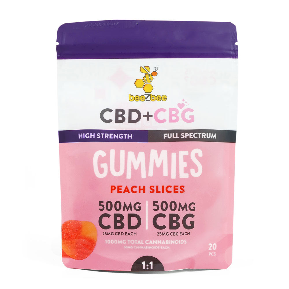 beeZbee CBD+CBG Gummies, 20 pack, high strength, peach flavor