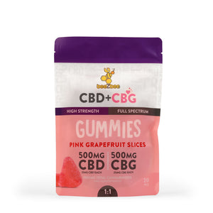 beeZbee CBD+CBG Gummies, 20 pack, regular strength, pink grapefruit flavor