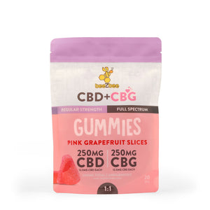 beeZbee CBD+CBG Gummies, 20 pack, regular strength, pink grapefruit flavor