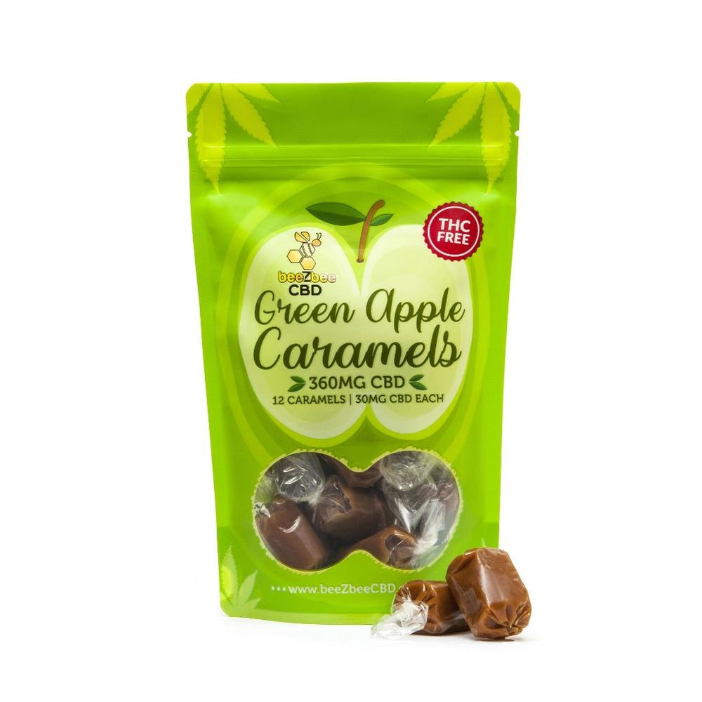 beeZbee CBD THC Free Caramel Bag 360mg in Green Apple flavor