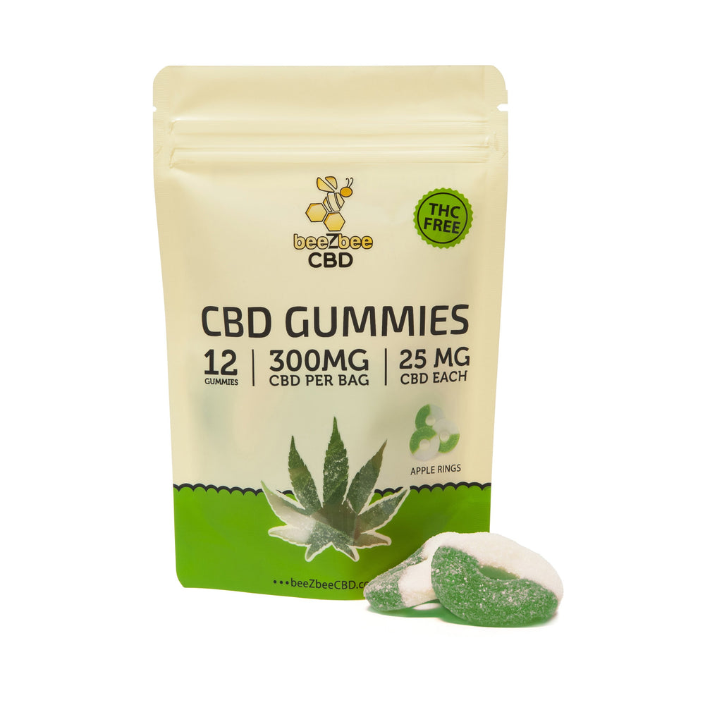 
            
                Load image into Gallery viewer, The beeZbee THC Free Gummies are made with isolate. Each gummy contains 25mg for a total of 300mg in each package! Green Apple flavor.
            
        