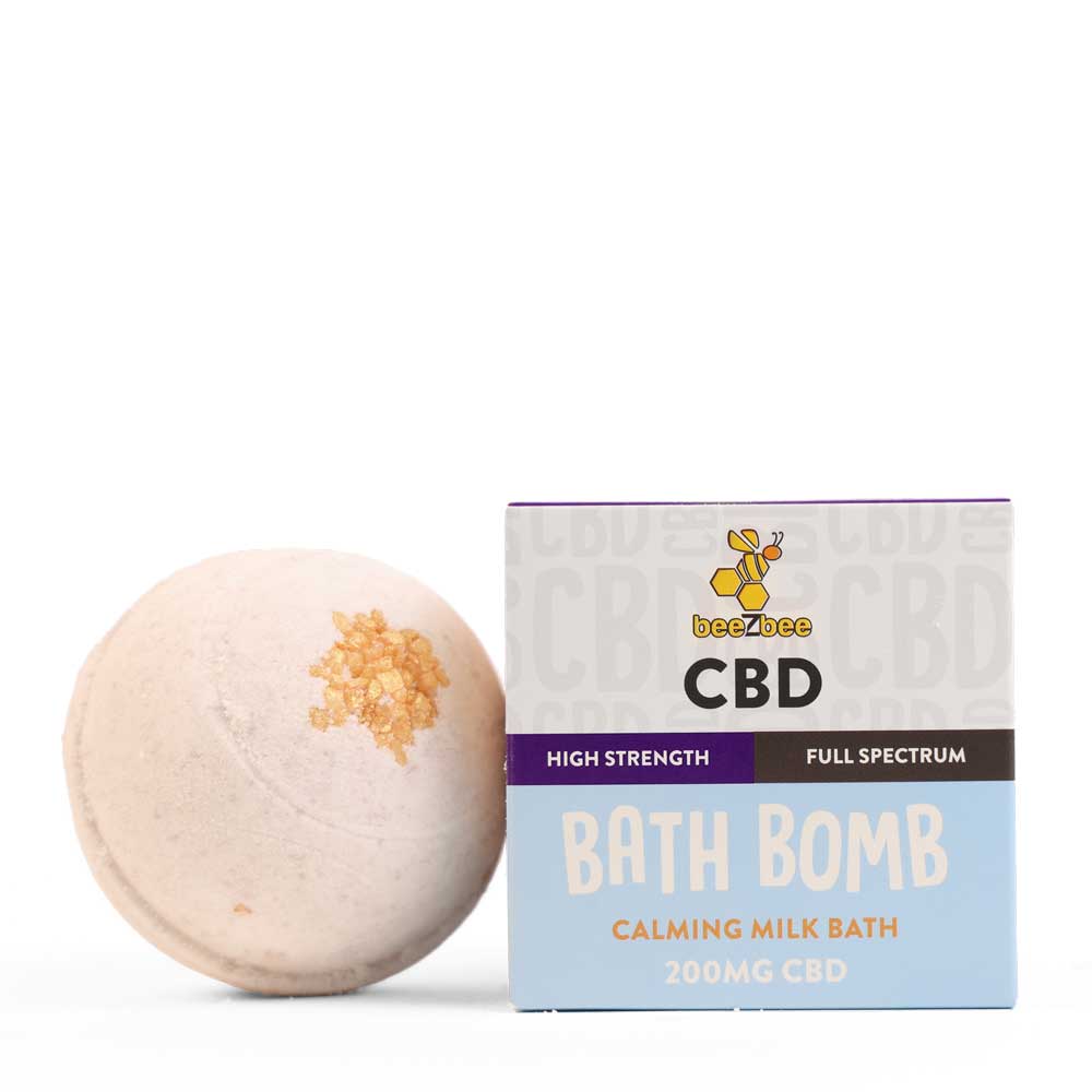 beeZbee full spectrum CBD Bath Bomb in Calming Milk Bath Scent, high strength.