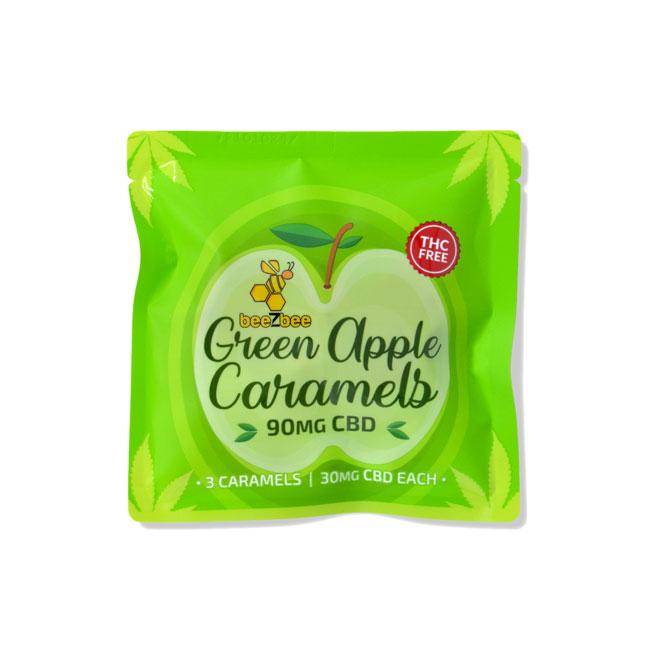 CBD Caramels 3 Pack, THC Free, 90mg in green apple flavor