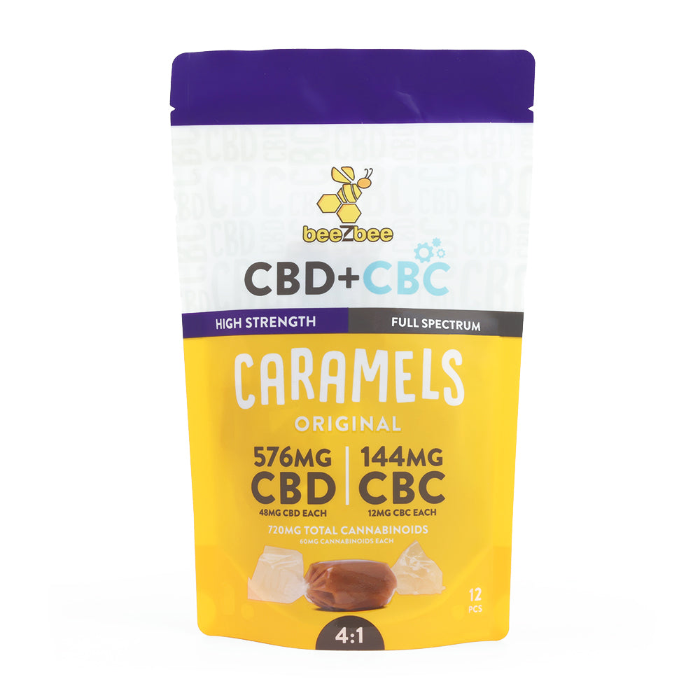 beeZbee CBD+CBC Caramels, 12 Pack, high strength.