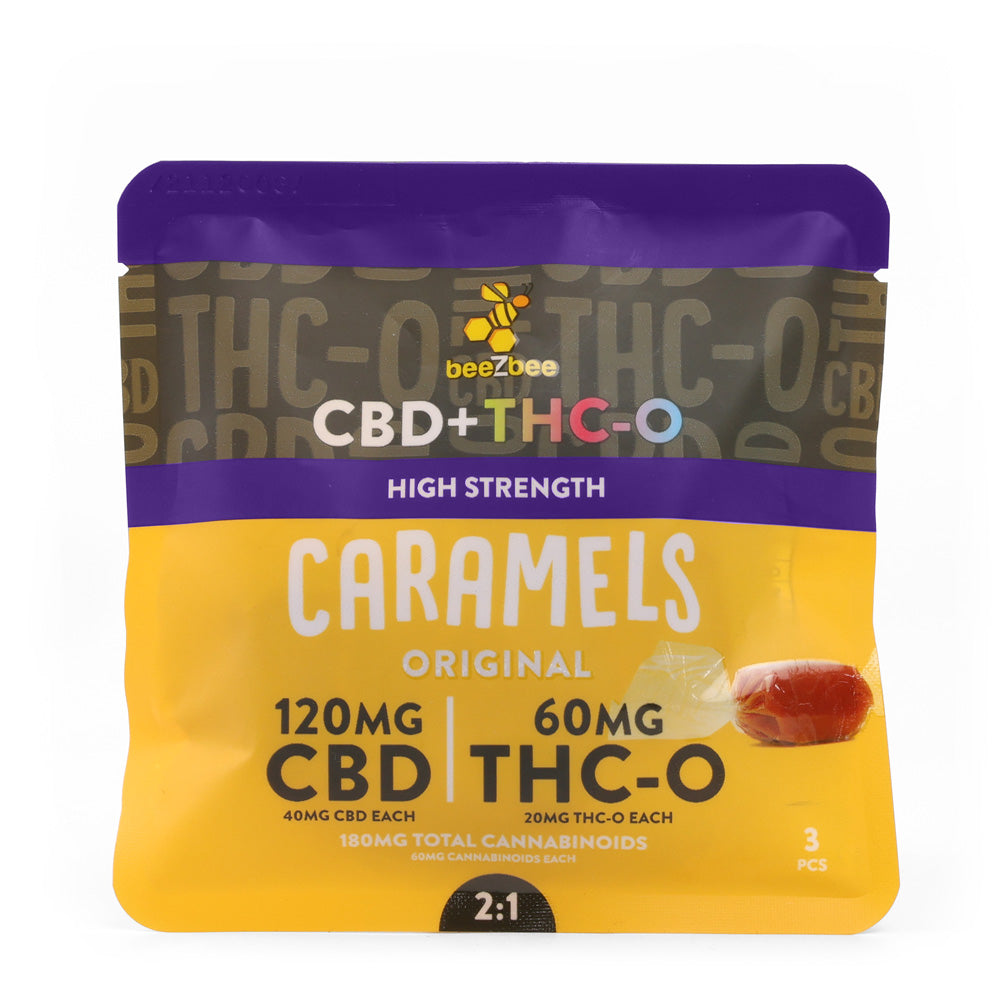 
            
                Load image into Gallery viewer, beeZbee CBD+THC-O Caramels 3 Pack, high strength
            
        