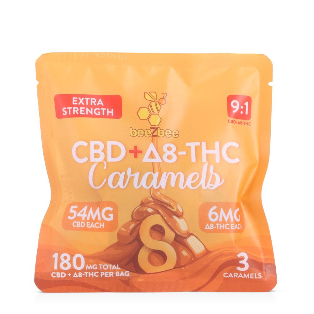 
            
                Load image into Gallery viewer, beeZbee CBD+Delta-8 THC Caramels 3 Pack in extra strength
            
        