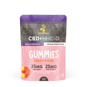 beeZbee CBD+ HHC-O Gummies in high strength, peach flavor. 