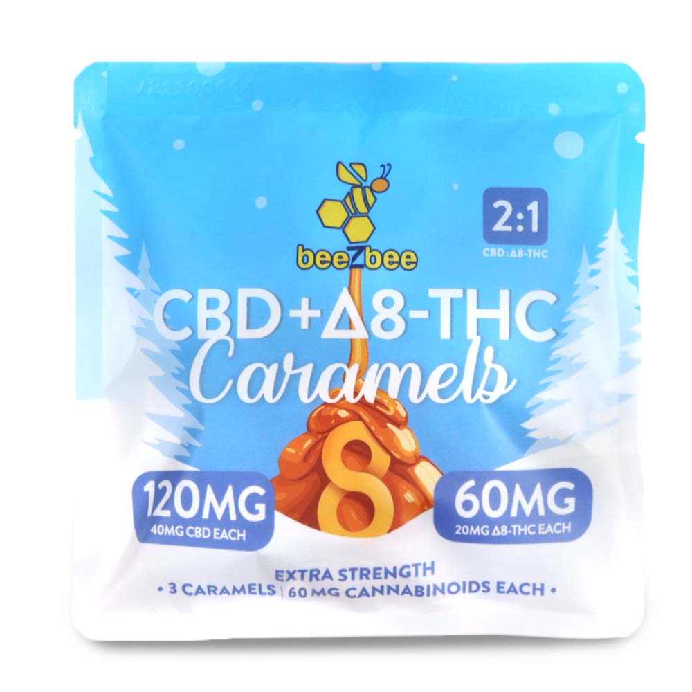 beeZbee Seasonal CBD+Δ8-THC Caramels, 2:1, Extra Strength, Original, 3 Pack