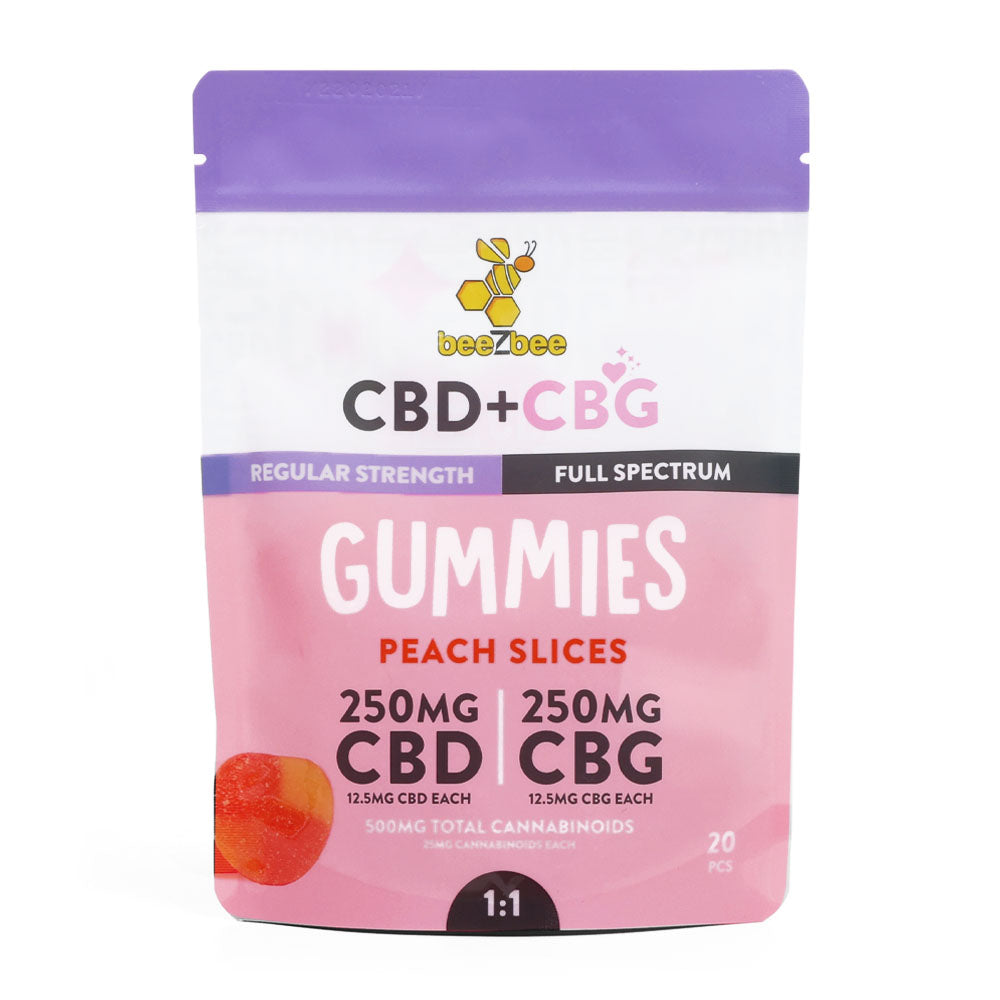 beeZbee CBD+CBG Gummies, 20 pack, regular strength, peach flavor