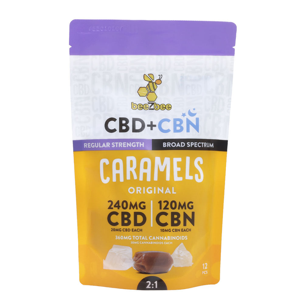 beeZbee CBD+CBN Caramels, 12 pack, in regular strength