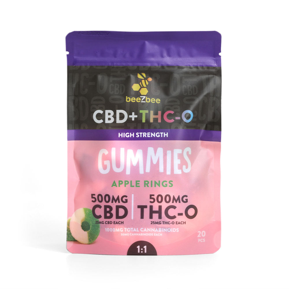 
            
                Load image into Gallery viewer, beeZbee CBD+THC-O Gummies in high strength, apple flavor
            
        