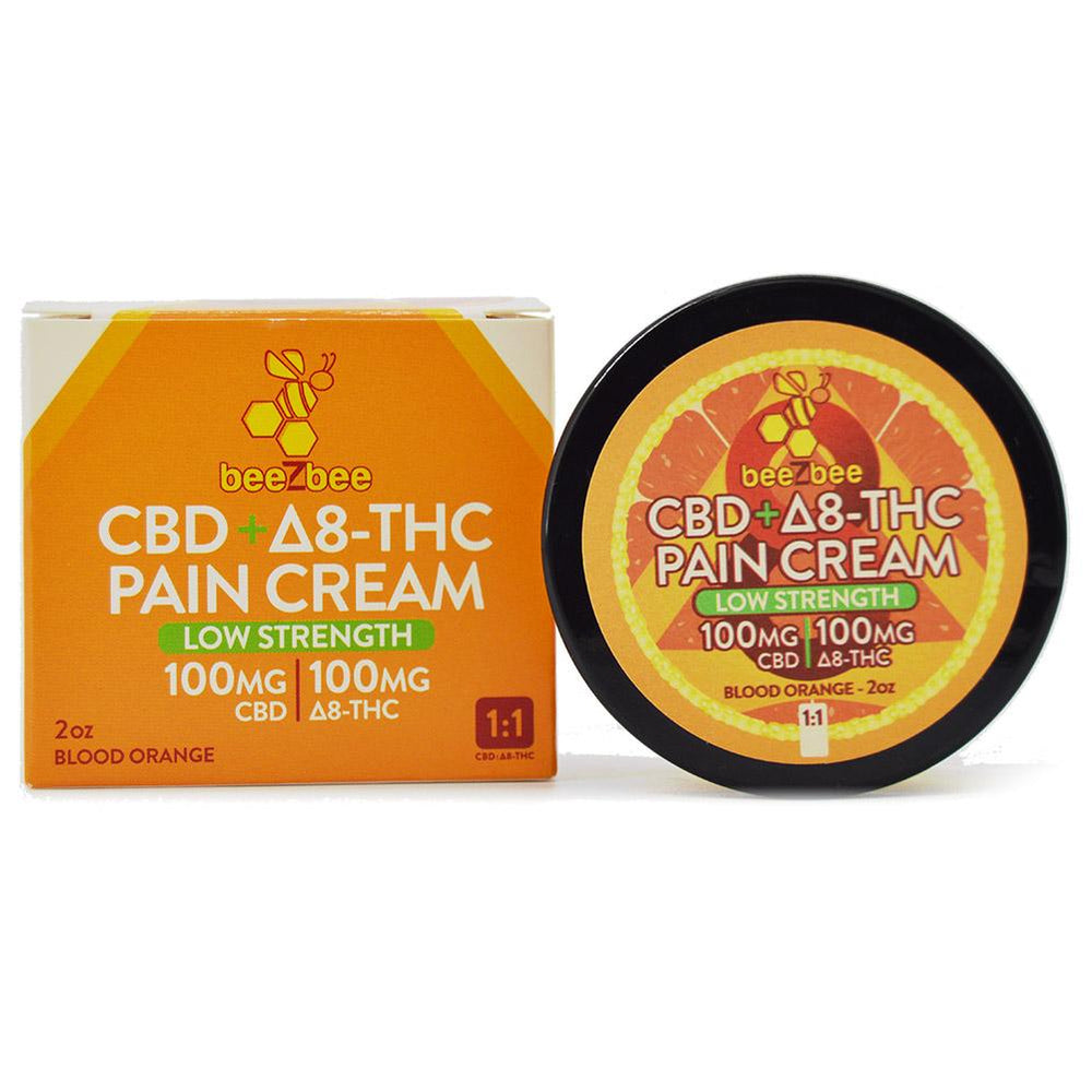 
            
                Load image into Gallery viewer, beeZbee CBD+Delta-8 THC Pain Cream in blood orange, low strength
            
        