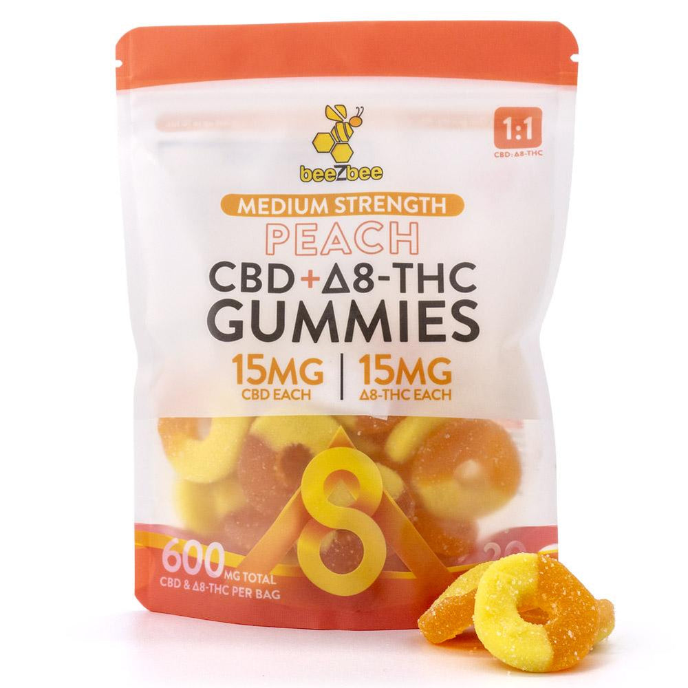  beeZbee CBD+Delta-8 THC Gummies in peach flavor, medium strength